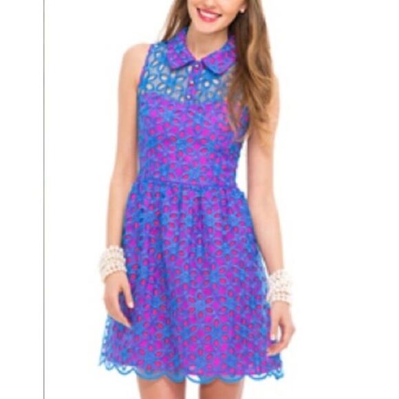 Lilly Pulitzer PEMBERTON blue pink short dress eyelet floral preppy 2 - Picture 1 of 7